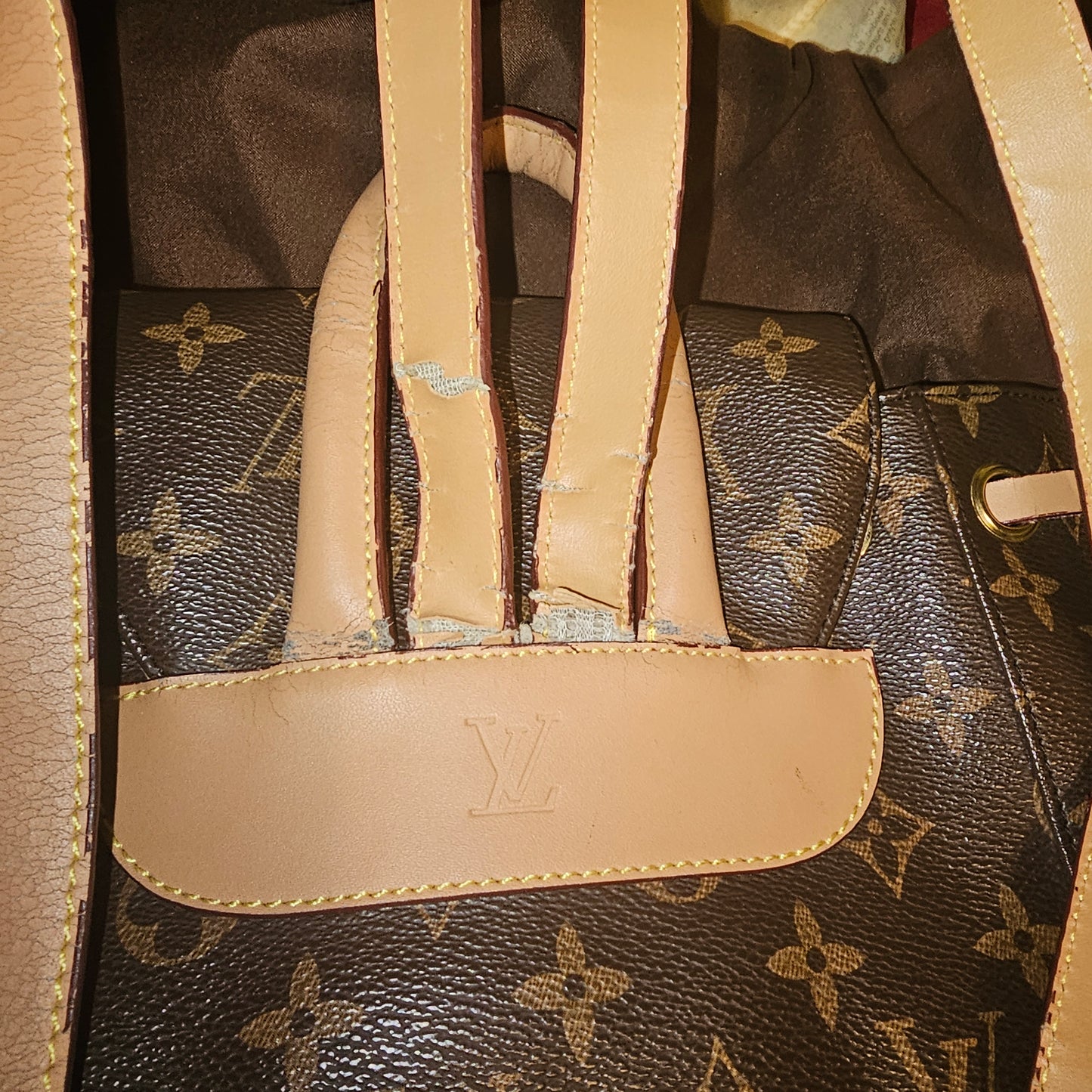 Brown Monogram Drawstring Backpack with Front Zip Pocket