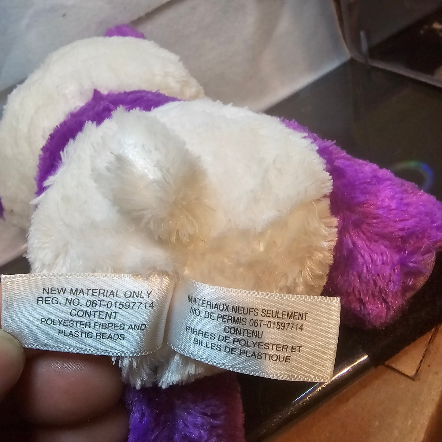 Ty Beanie Boos Boom Boom the Panda Purple White 6" Plush - No Heart Tag