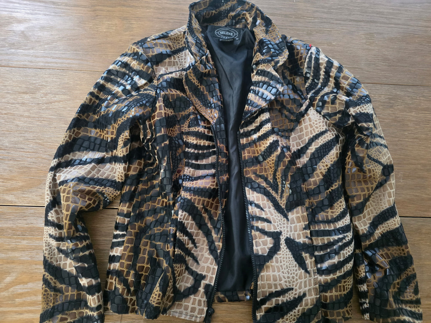 Selene Sport Animal Print Faux Leather Jacket Women's Size 10 Mixed Reptile Cheetah