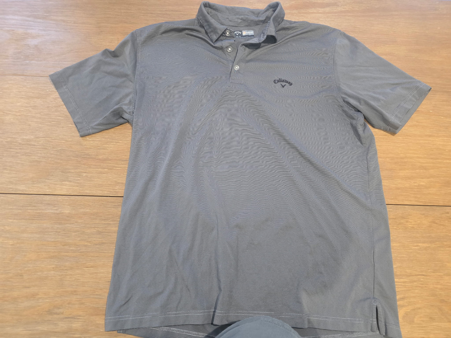 Callaway Golf Shirt Mens XL Gray Micro Stripe Opti-Dri Polo Performance Short S