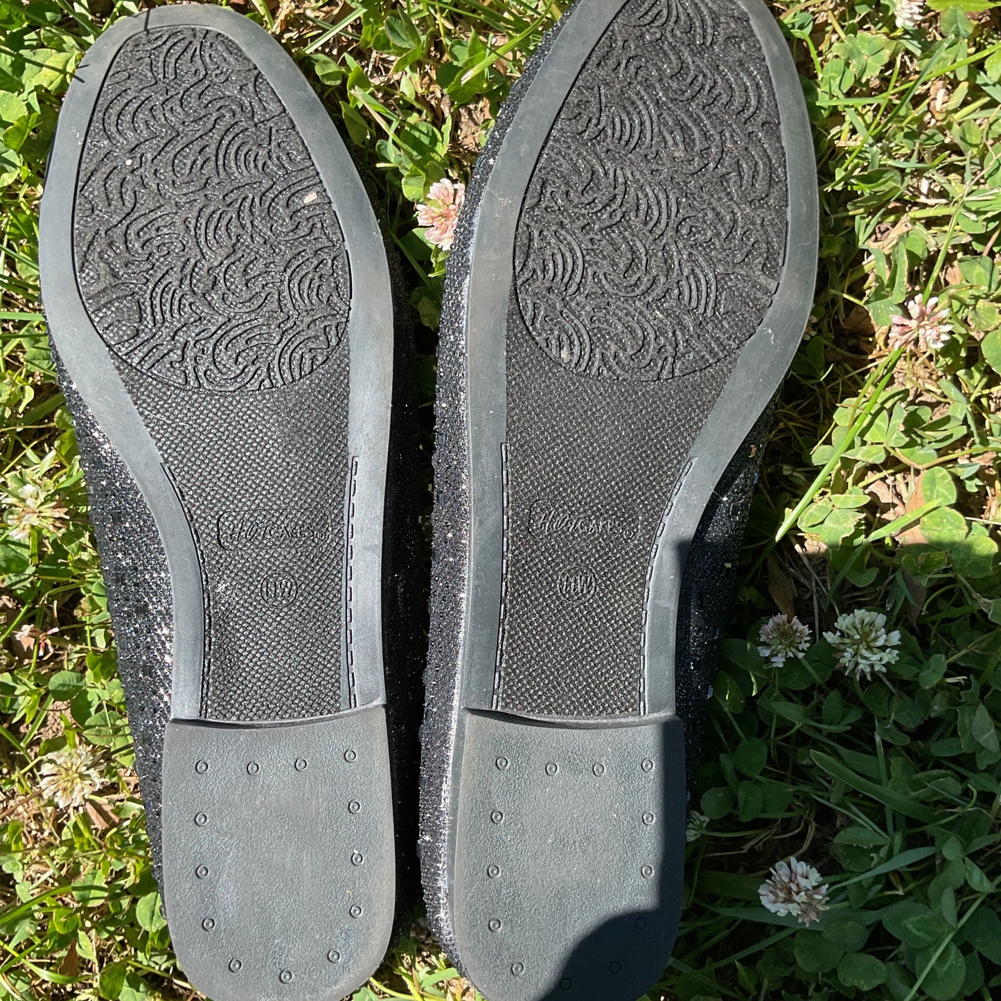 Hot Cakes Black Glitter Rhinestone Ballet Flats - Women's 11 Wide