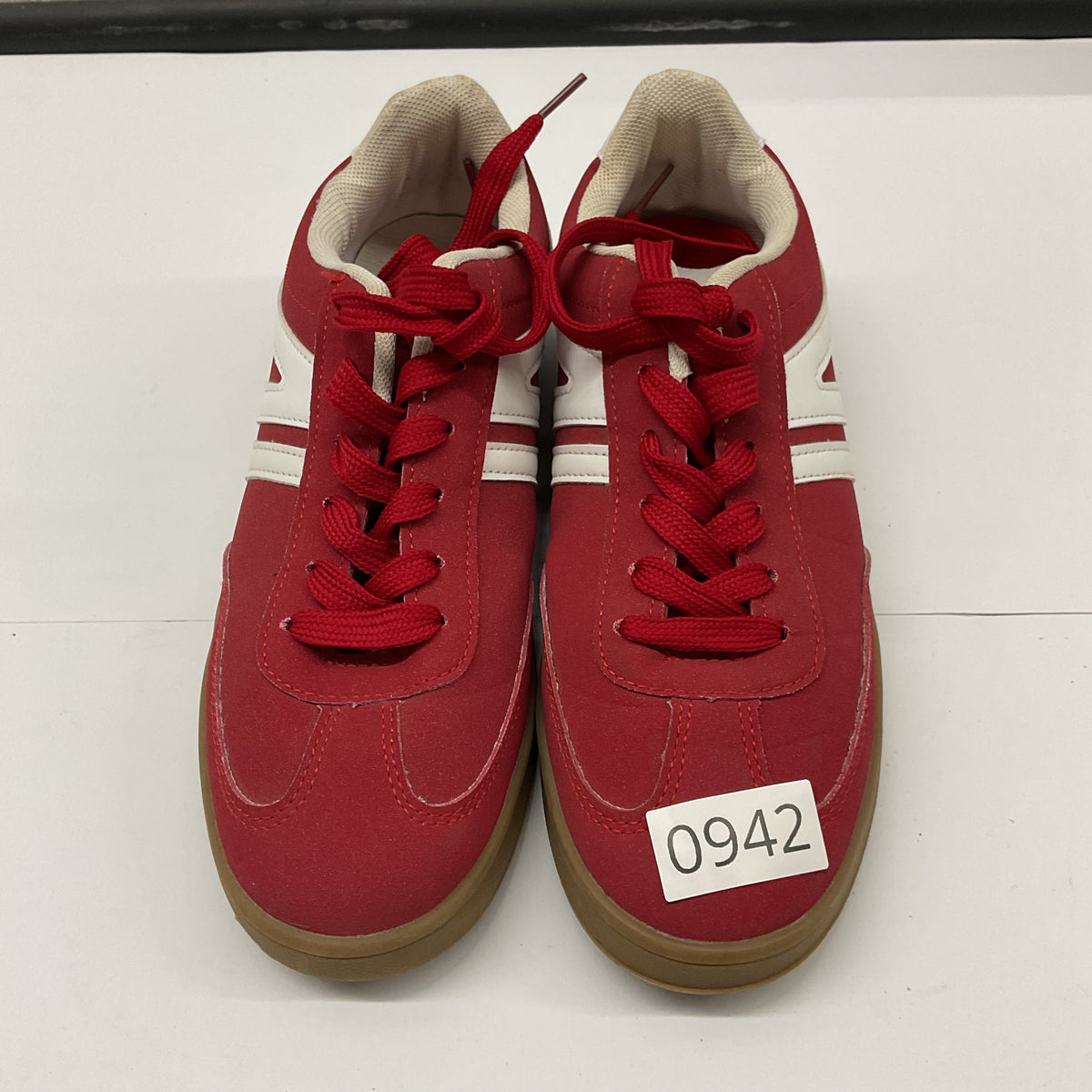 CUCCOO Women's Red Retro Sneakers Low Top Casual Shoes White Stripes EU 39 / US 8