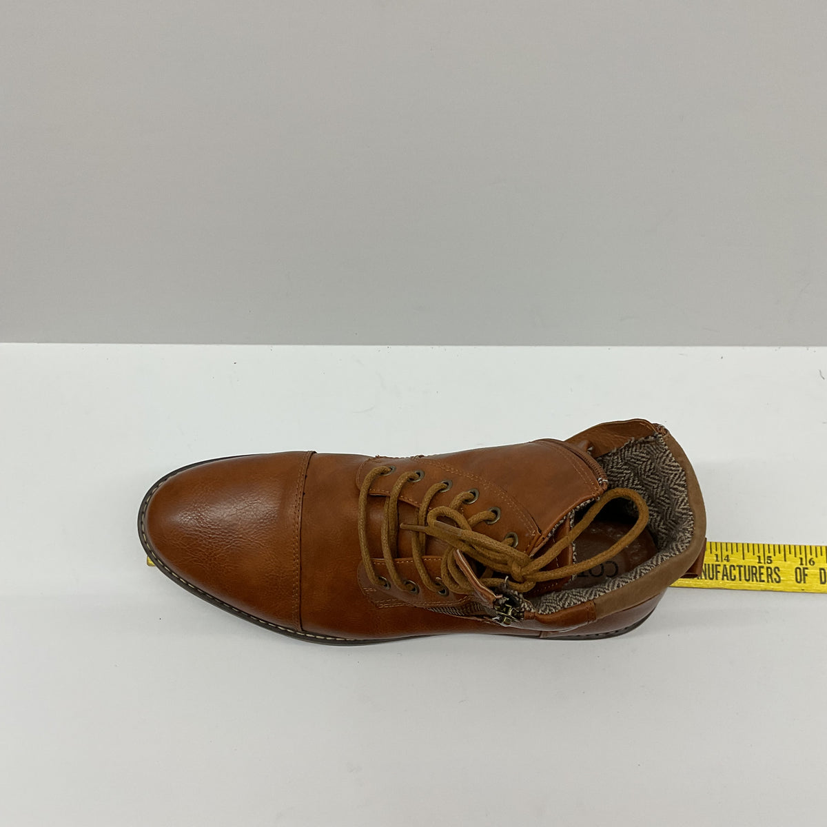 COTTIMO Brown Cap Toe Ankle Boots Lace Up Side Zip Lug Sole Padded Collar