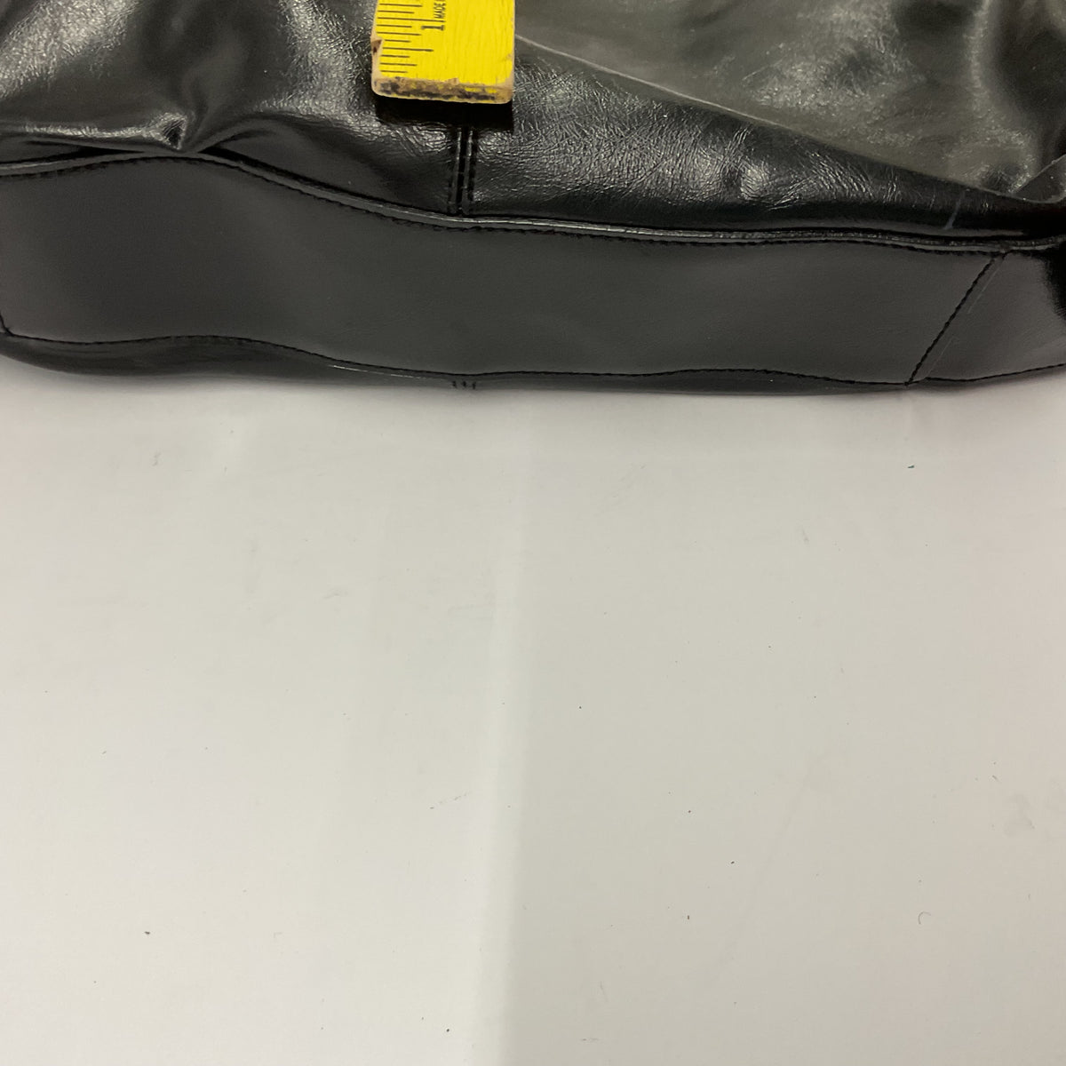 Vintage Black Leather Satchel Handbag with Citrus Print Lining