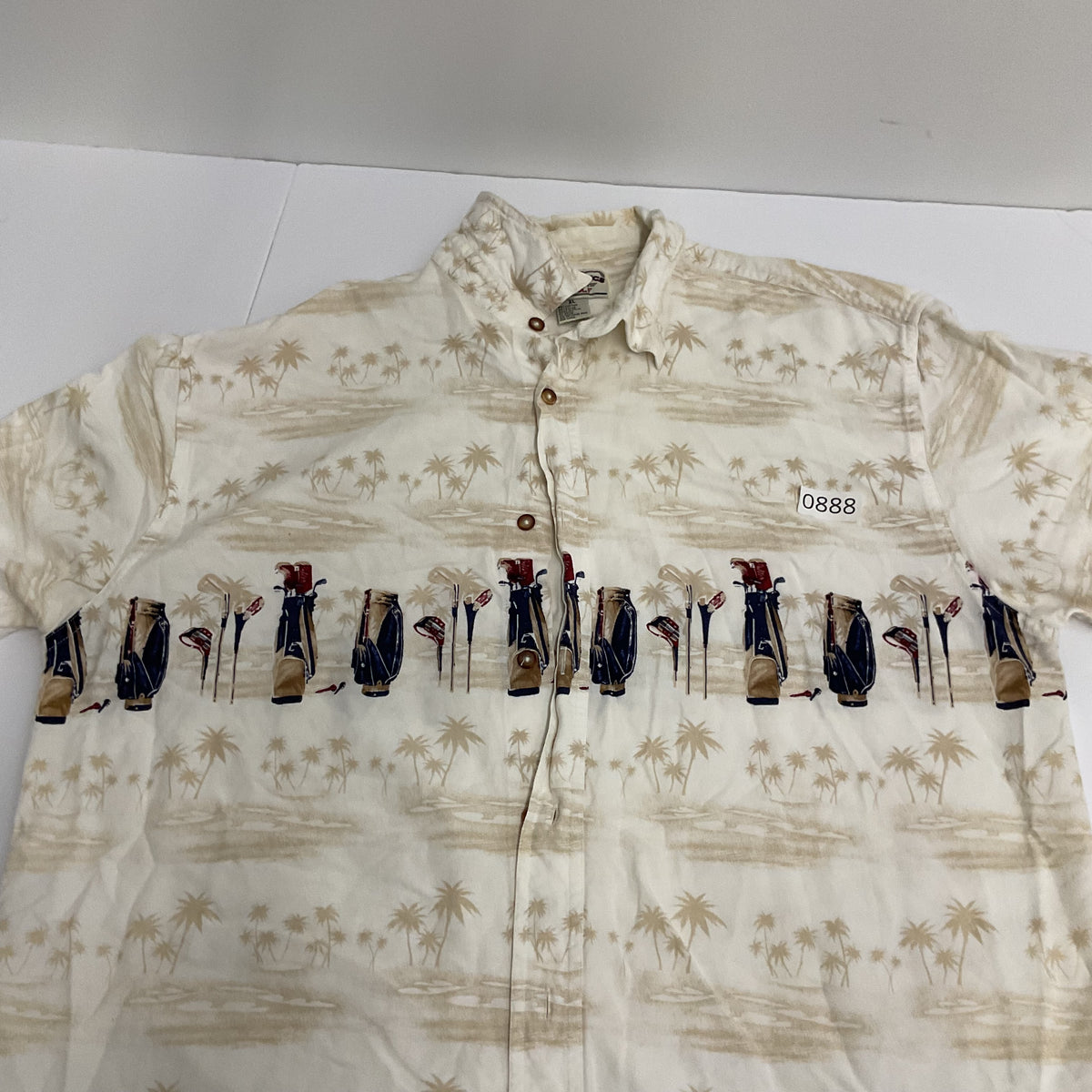 Boca Classics Club Golf Shirt Men's XL Cream Palm Tree Short Sleeve Button Front