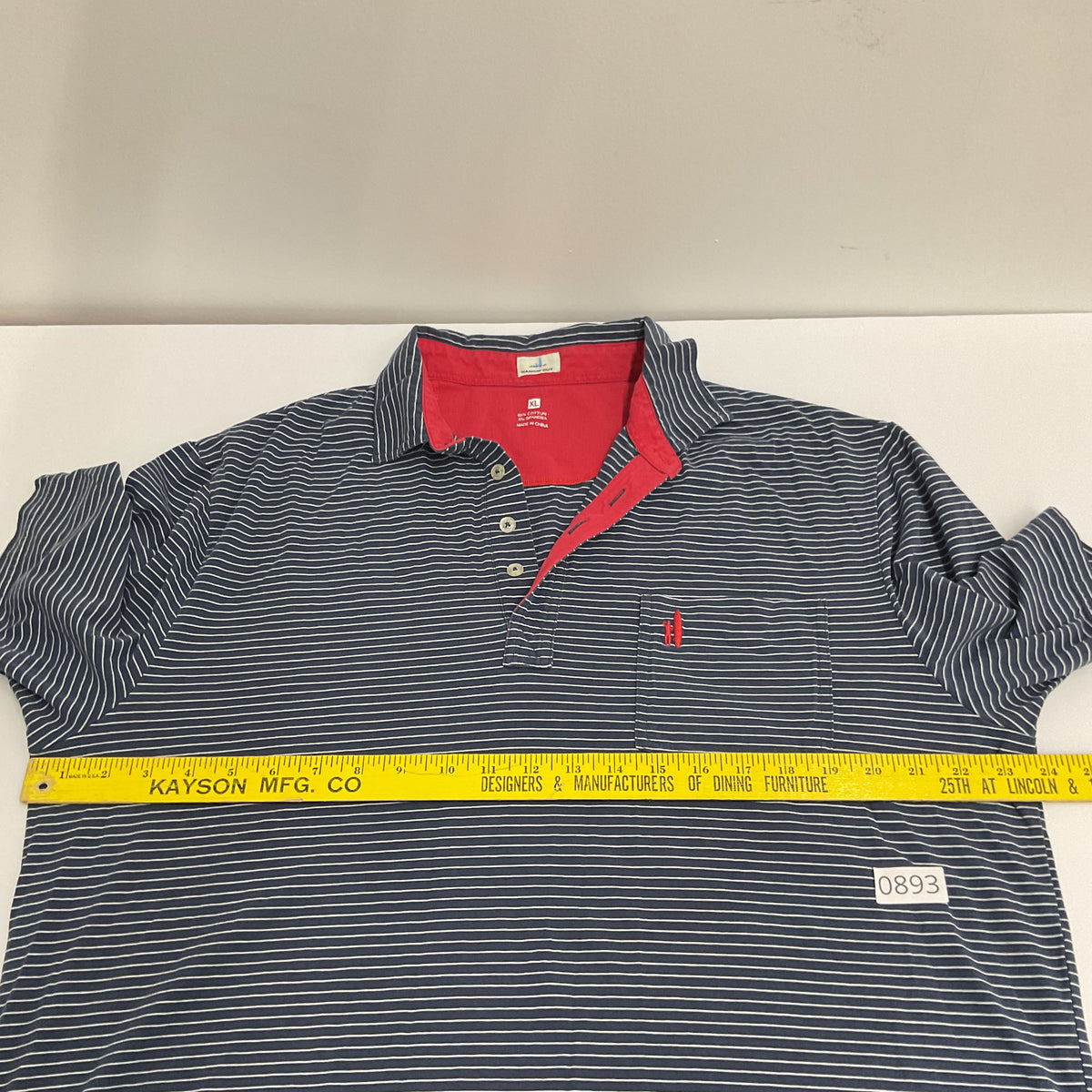 Johnnie-O Hangin' Out Polo Men's XL Navy White Striped Pocket Cotton Stretch