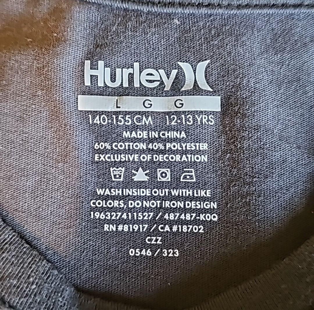 Hurley Girls Long Sleeve Graphic Tee 'Since 99' Butterflies – Shadow Black – Size L (12-13Y) NWT
