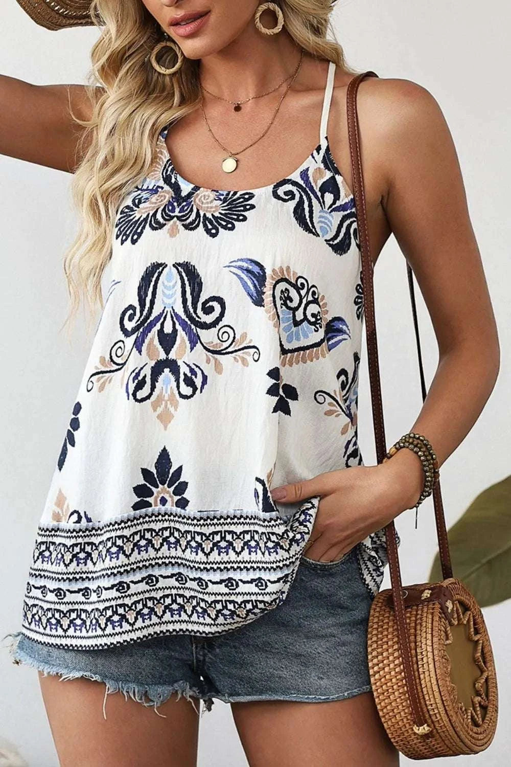 Bohemian Fashion Print Spaghetti Straps Loose Tank