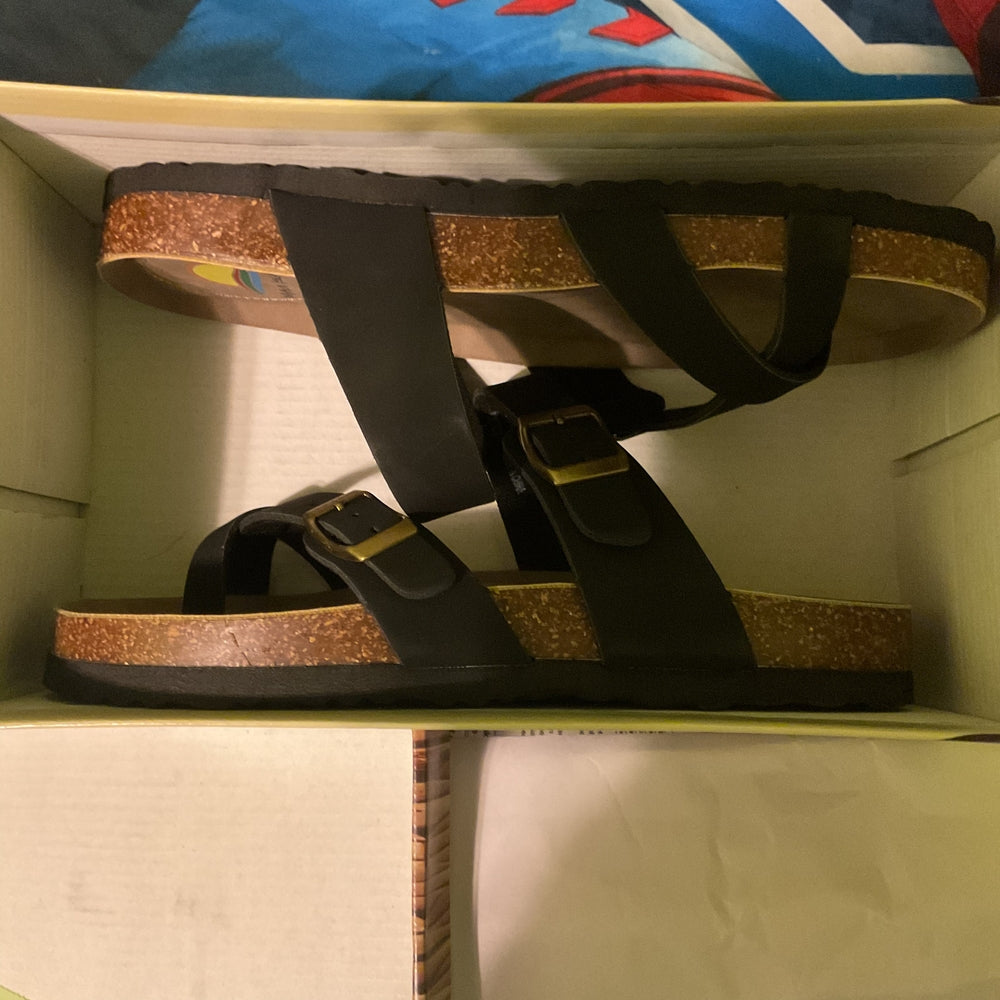 Maui Island Hampton Sandals Women’s Size 9M Black Double Buckle Cork Footbed