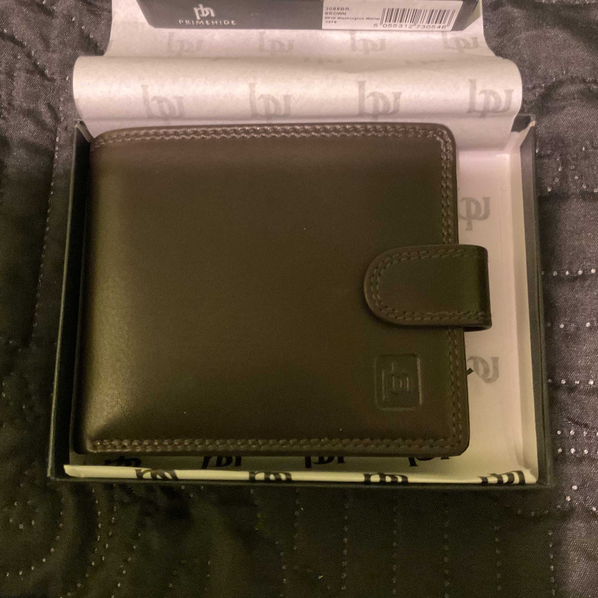 Prime Hide Washington brown leather RFID blocking men's wallet with coin purse in gift box