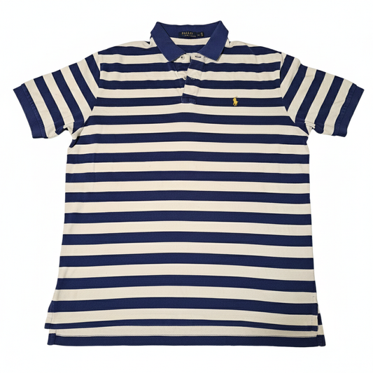 Polo Ralph Lauren Striped Piqué Polo Shirt - XL - Blue/White with Yellow Pony