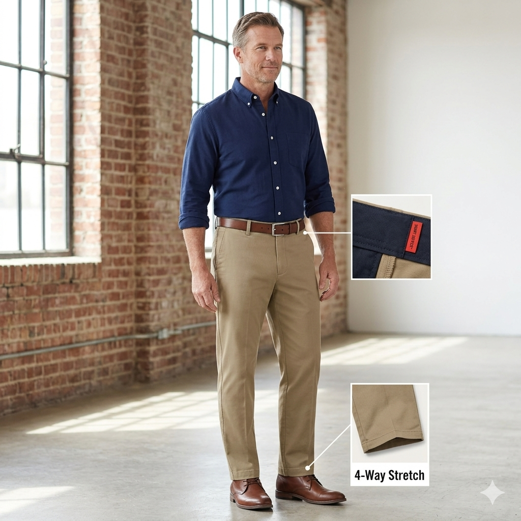 Dockers Workday Khaki Smart 360 Flex Pants Mens 40x32 Straight Leg Tan Stretch