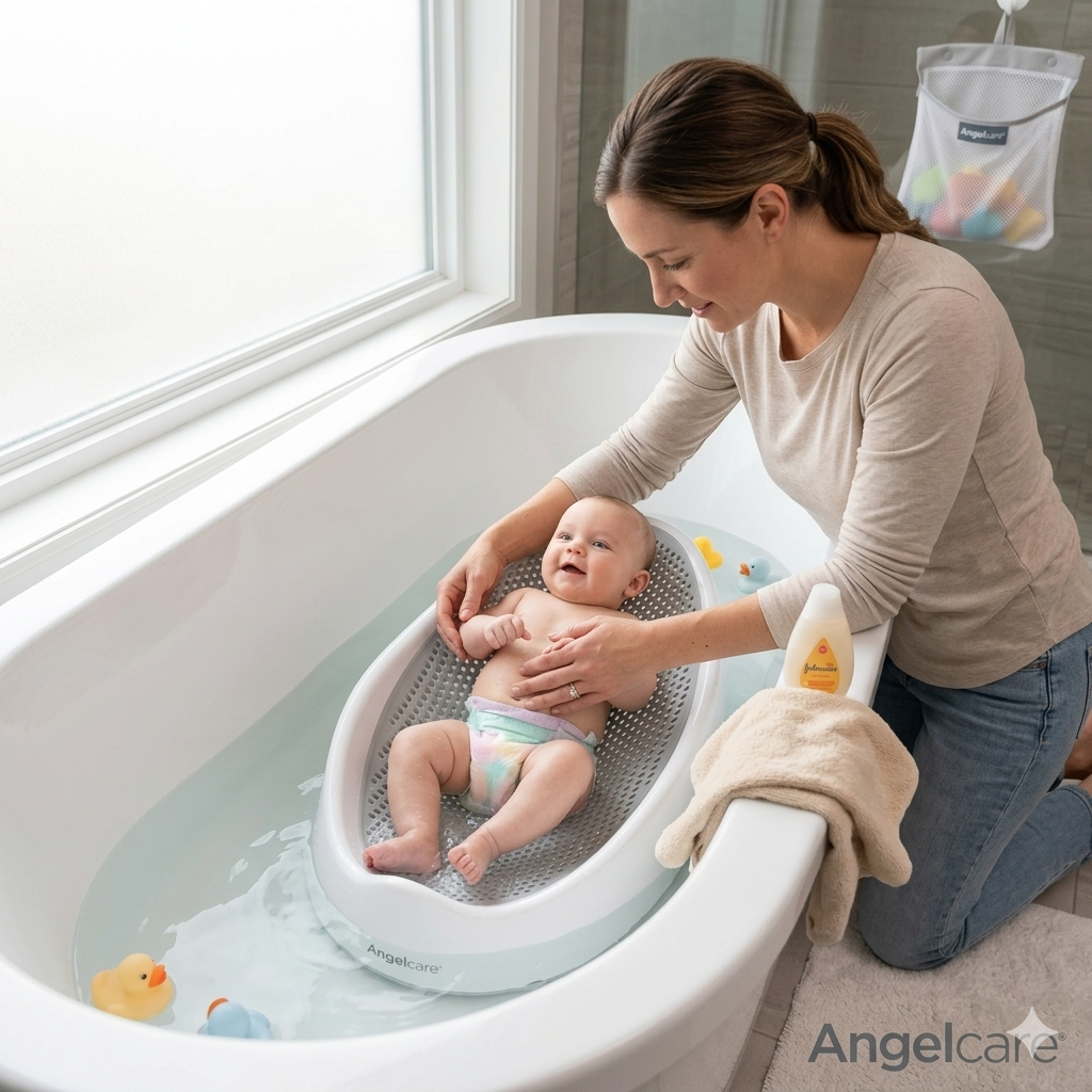 Angelcare Baby Bath Support Seat, Soft Touch Infant Bather, White/Gray