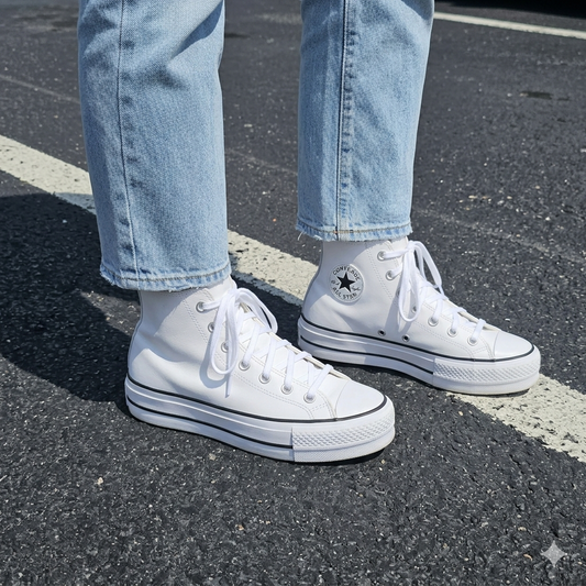 Converse Chuck Taylor All Star Lift High Platform White Leather Sneakers Women's Size 6 (561676C)