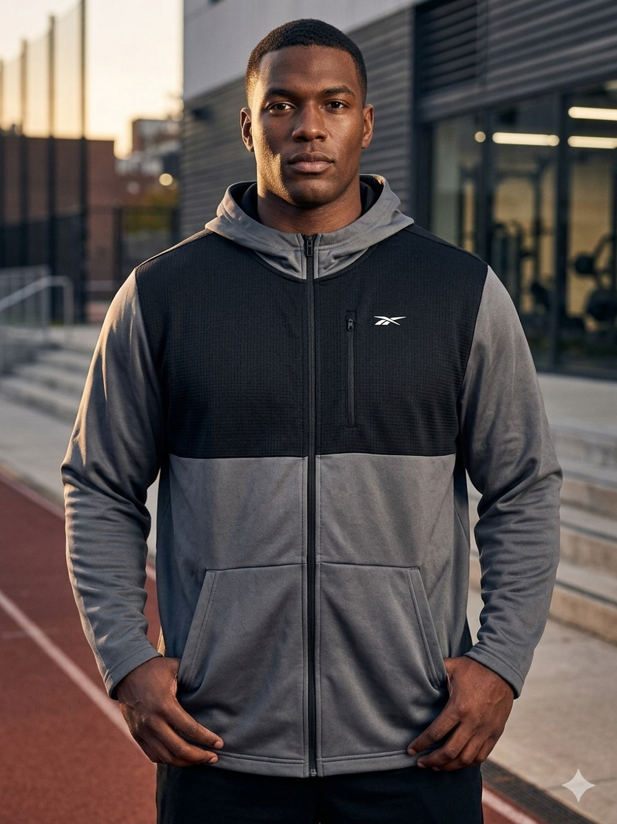 Reebok Speedwick Mens Full Zip Hoodie Jacket Big & Tall 4XLT Black Gray Colorblock