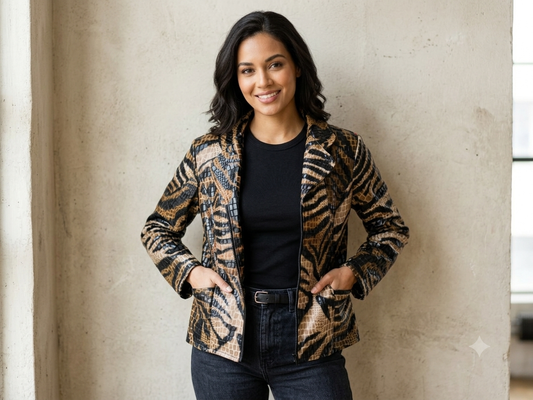 Selene Sport Animal Print Faux Leather Jacket Women's Size 10 Mixed Reptile Cheetah