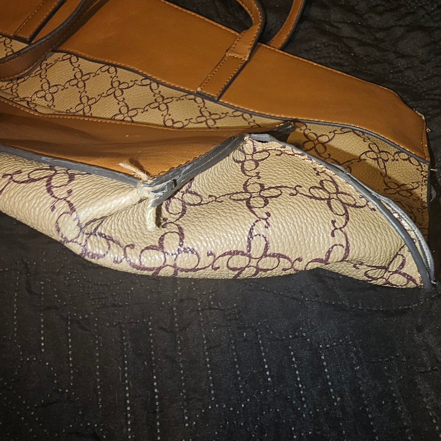 Nine West Monogram Tote Bag, Brown/Tan – Shoulder Handbag