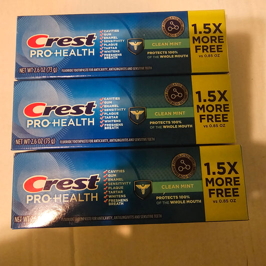 Crest Pro-Health Clean Mint Toothpaste 2.6 oz – Bundle of 3