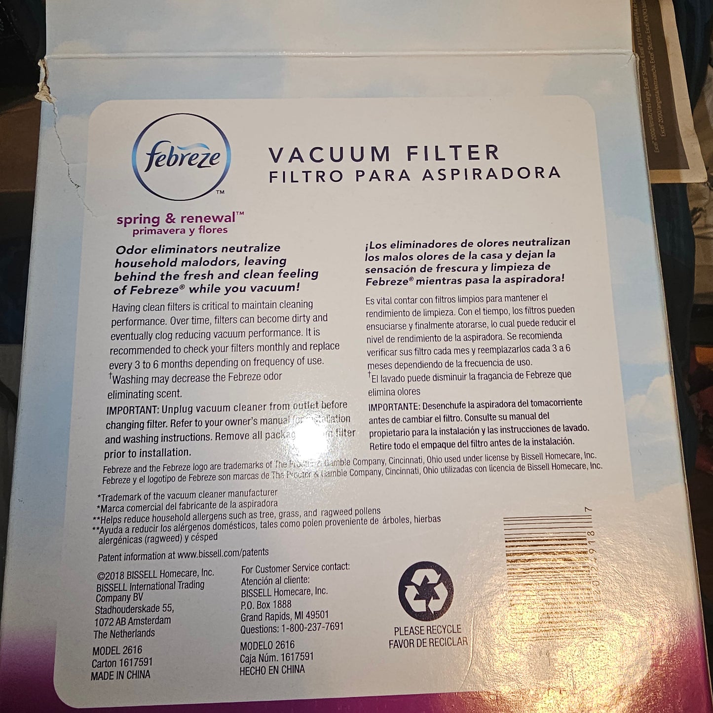 Febreze Vacuum Filter Hoover 304087001 Spring & Renewal Odor Eliminator 1 FILTER