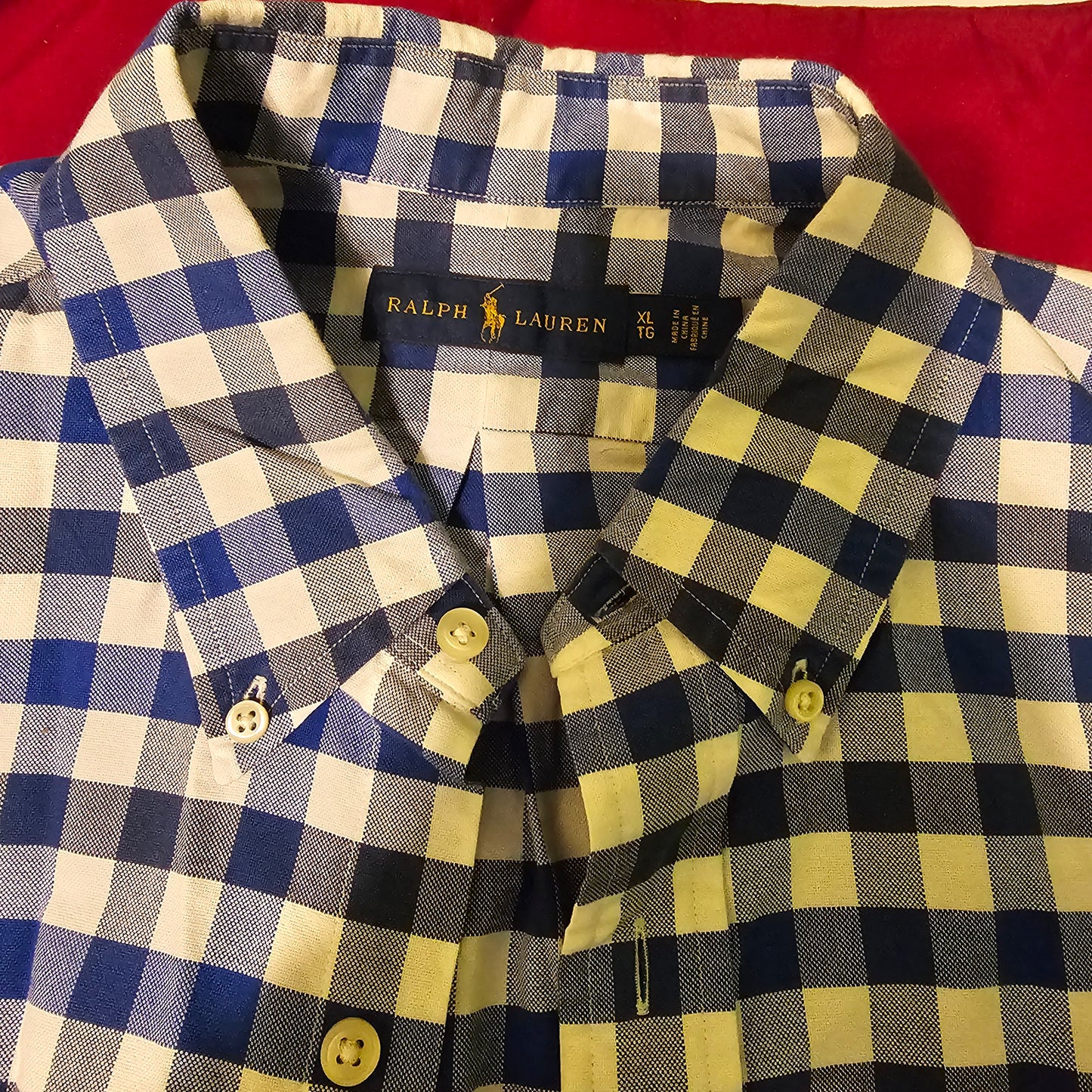 Polo Ralph Lauren Men's XL Gingham Oxford Shirt Blue/White Button Down Pony Logo