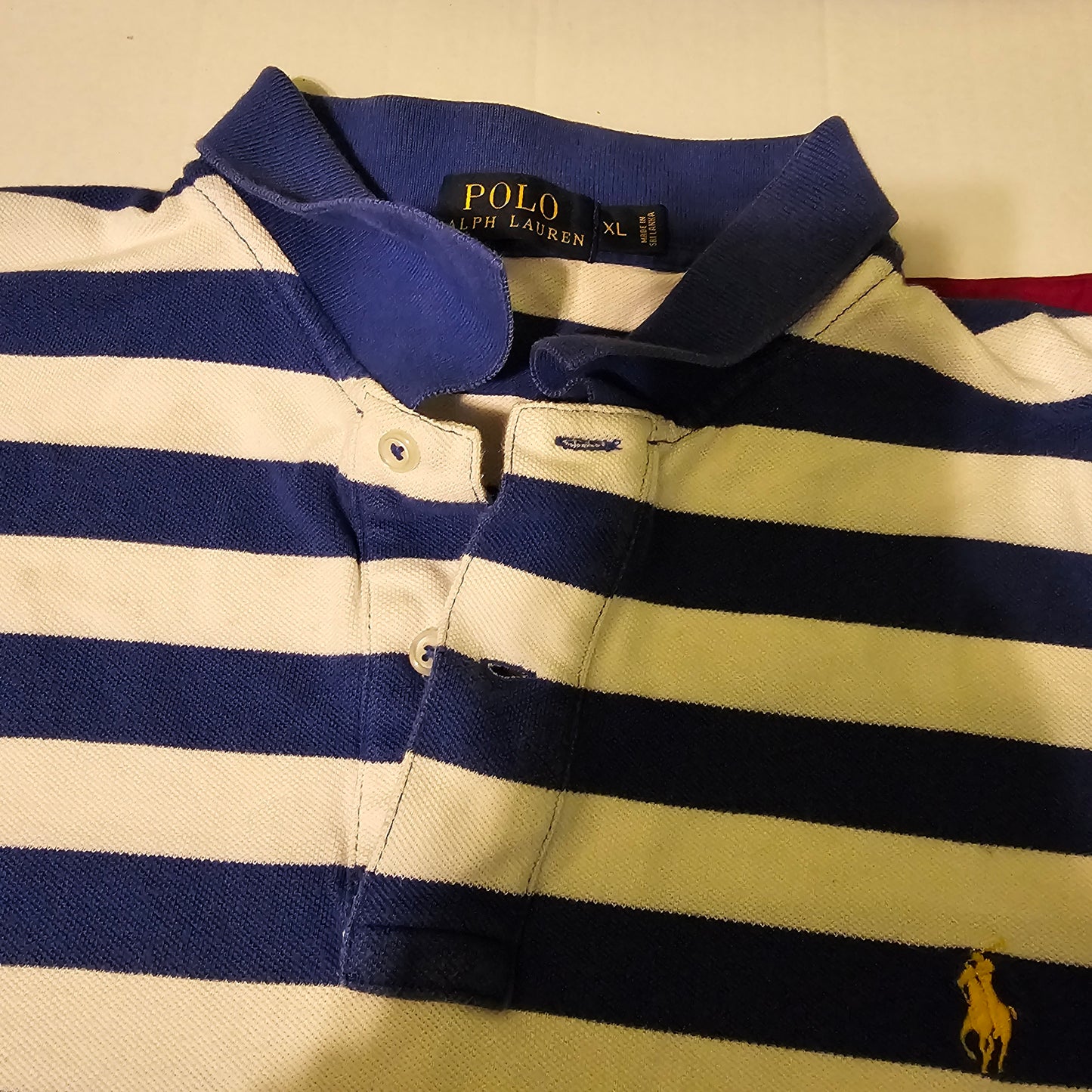 Polo Ralph Lauren Striped Piqué Polo Shirt - XL - Blue/White with Yellow Pony