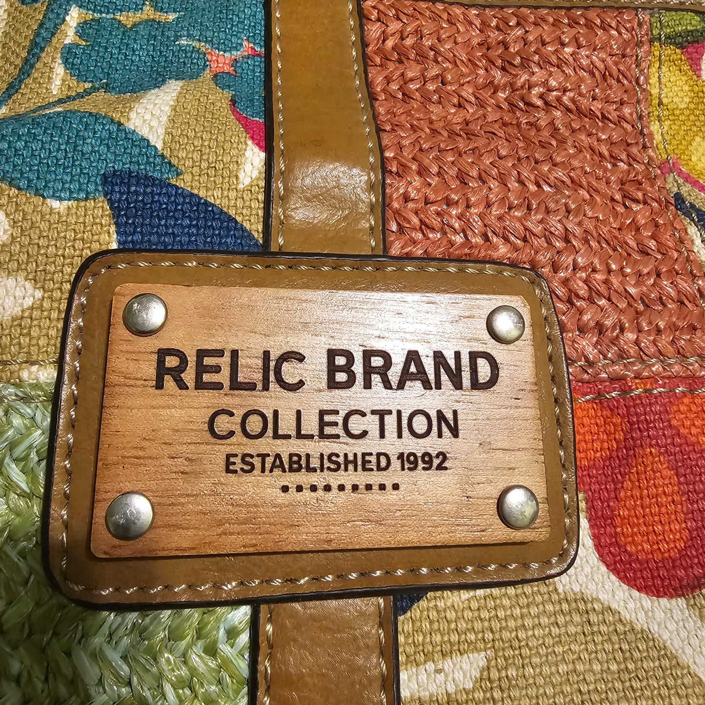 Relic Brand Patchwork Floral Handbag Purse & Matching Wallet Set Y2K Boho Straw