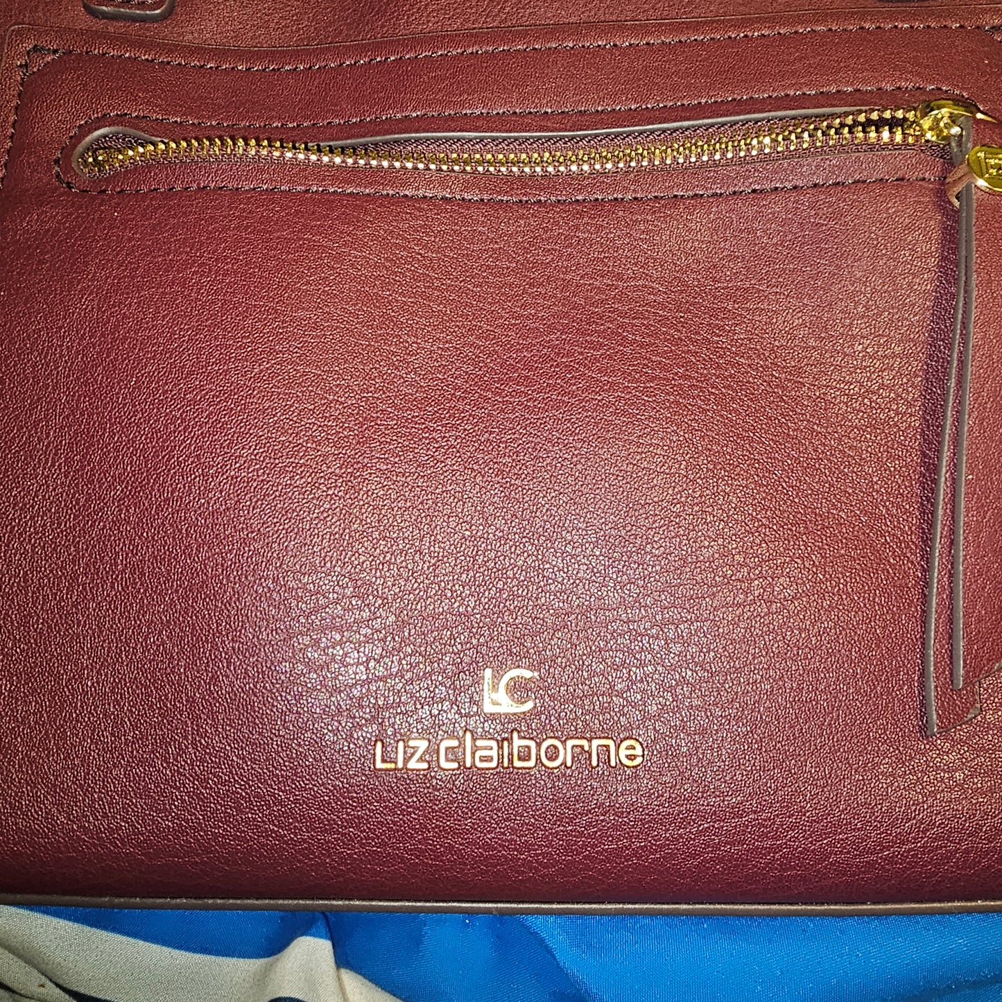 Liz Claiborne Burgundy Pebble Grain Leather Tote Bag Purse Large Shoulder Satchel
