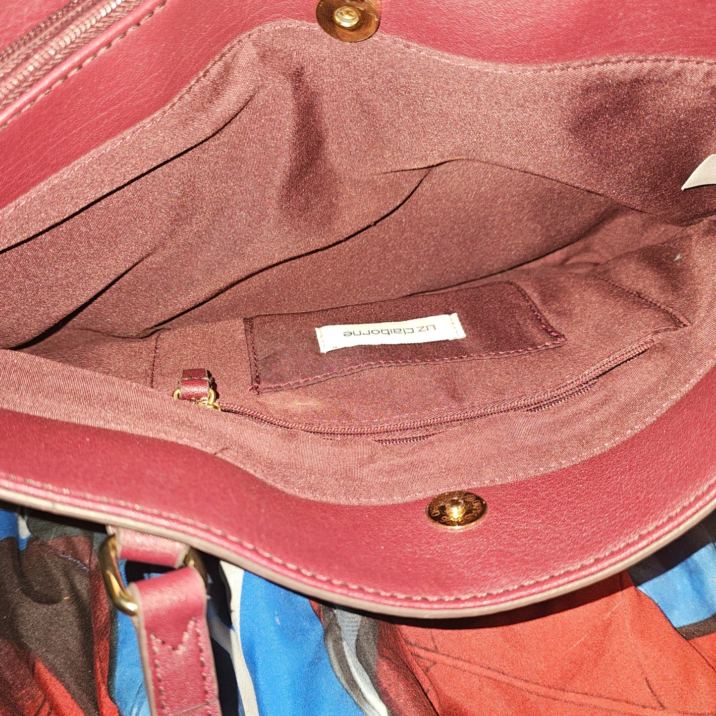 Liz Claiborne Burgundy Pebble Grain Leather Tote Bag Purse Large Shoulder Satchel