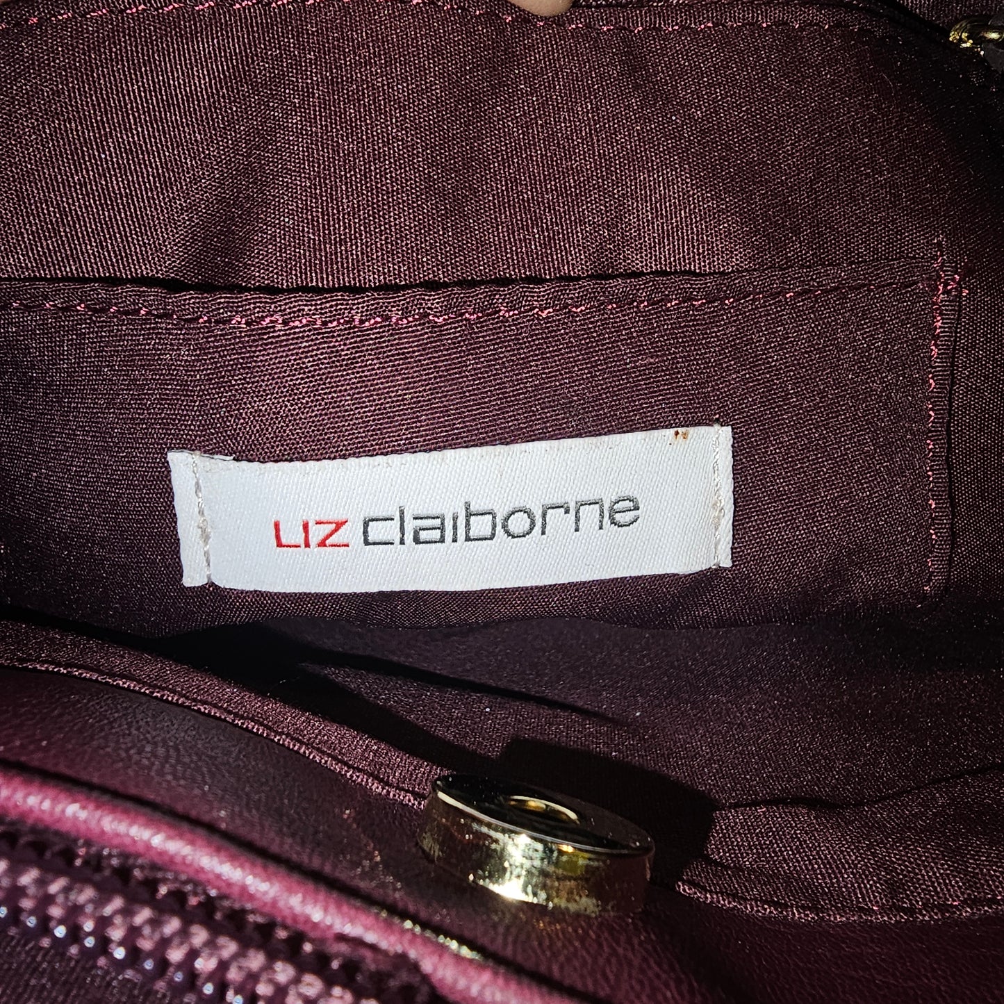 Liz Claiborne Burgundy Pebble Grain Leather Tote Bag Purse Large Shoulder Satchel