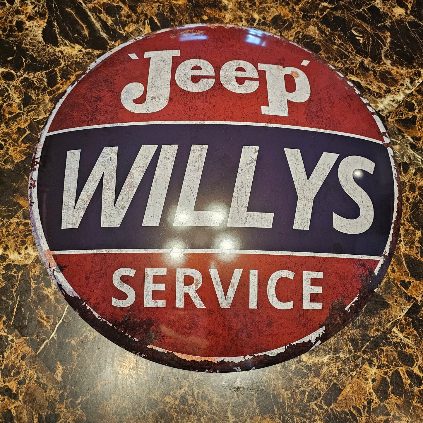 15" Jeep Willys Service Metal Dome Sign - Licensed Garage Wall Decor - Button