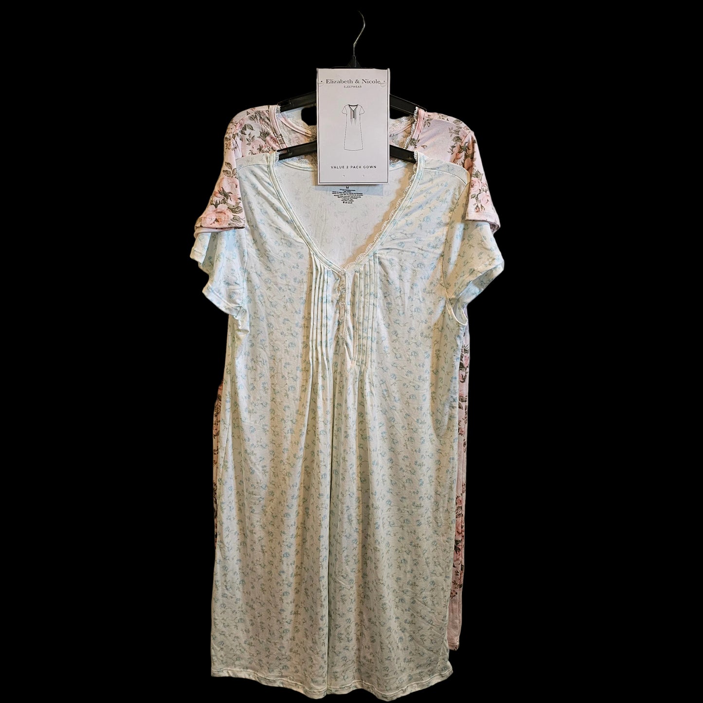 NWT Elizabeth & Nicole Sleepwear 2-Pack Nightgowns Gowns Women's Medium Floral