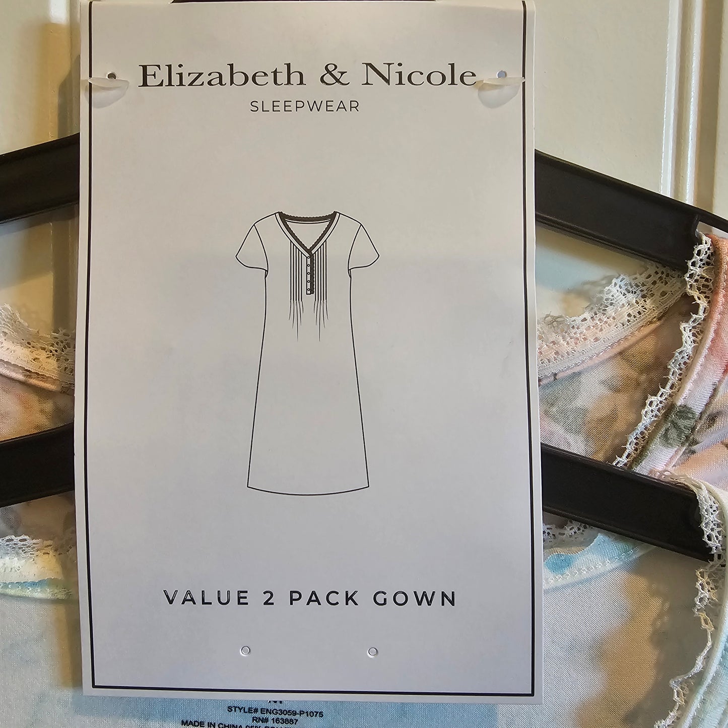 NWT Elizabeth & Nicole Sleepwear 2-Pack Nightgowns Gowns Women's Medium Floral