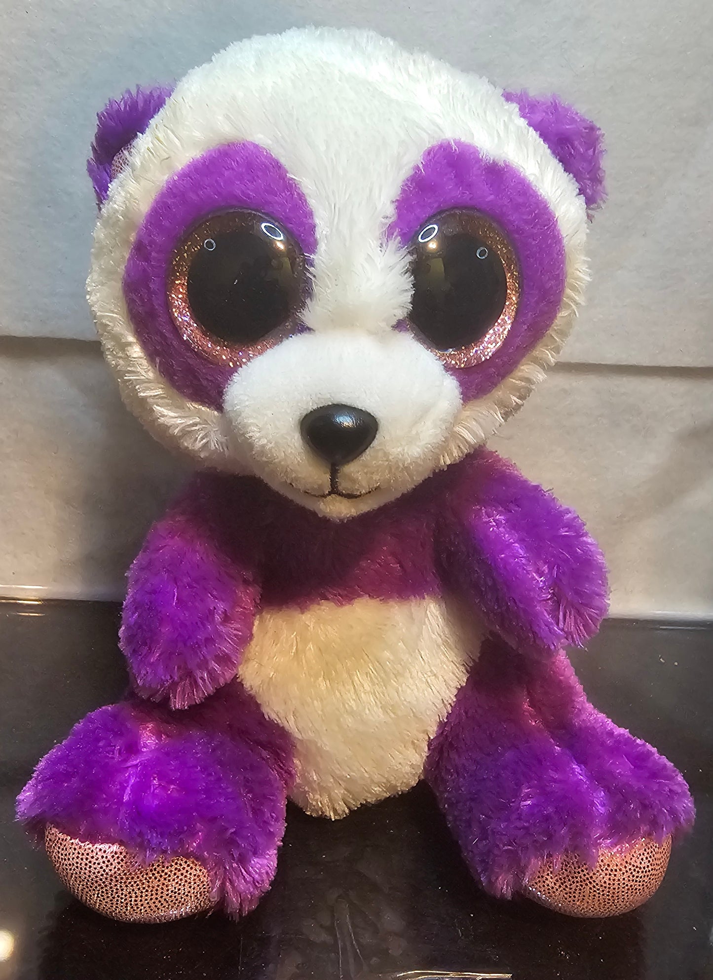 Ty Beanie Boos Boom Boom the Panda Purple White 6" Plush - No Heart Tag