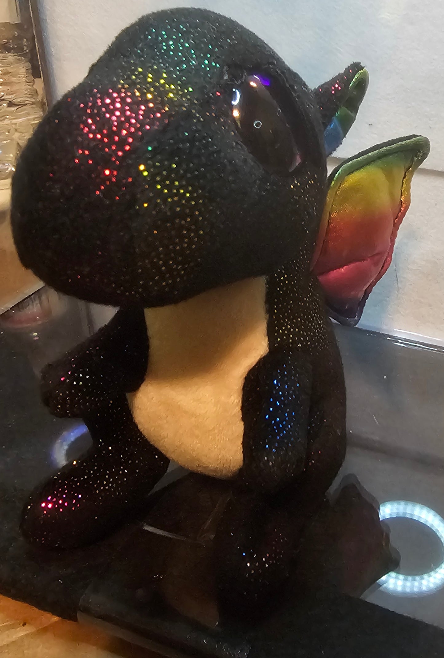 Ty Beanie Boos Anora the Dragon 6" Black Sparkle Rainbow Wings Plush Retired