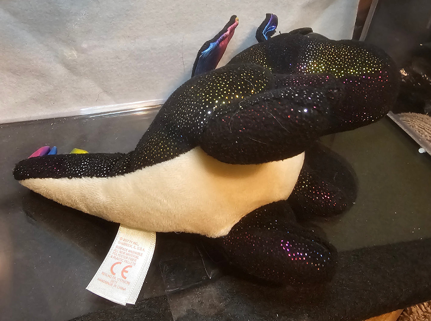 Ty Beanie Boos Anora the Dragon 6" Black Sparkle Rainbow Wings Plush Retired