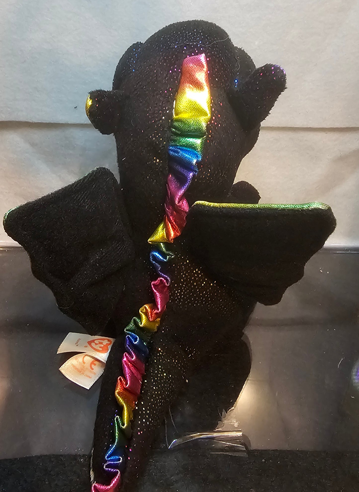 Ty Beanie Boos Anora the Dragon 6" Black Sparkle Rainbow Wings Plush Retired