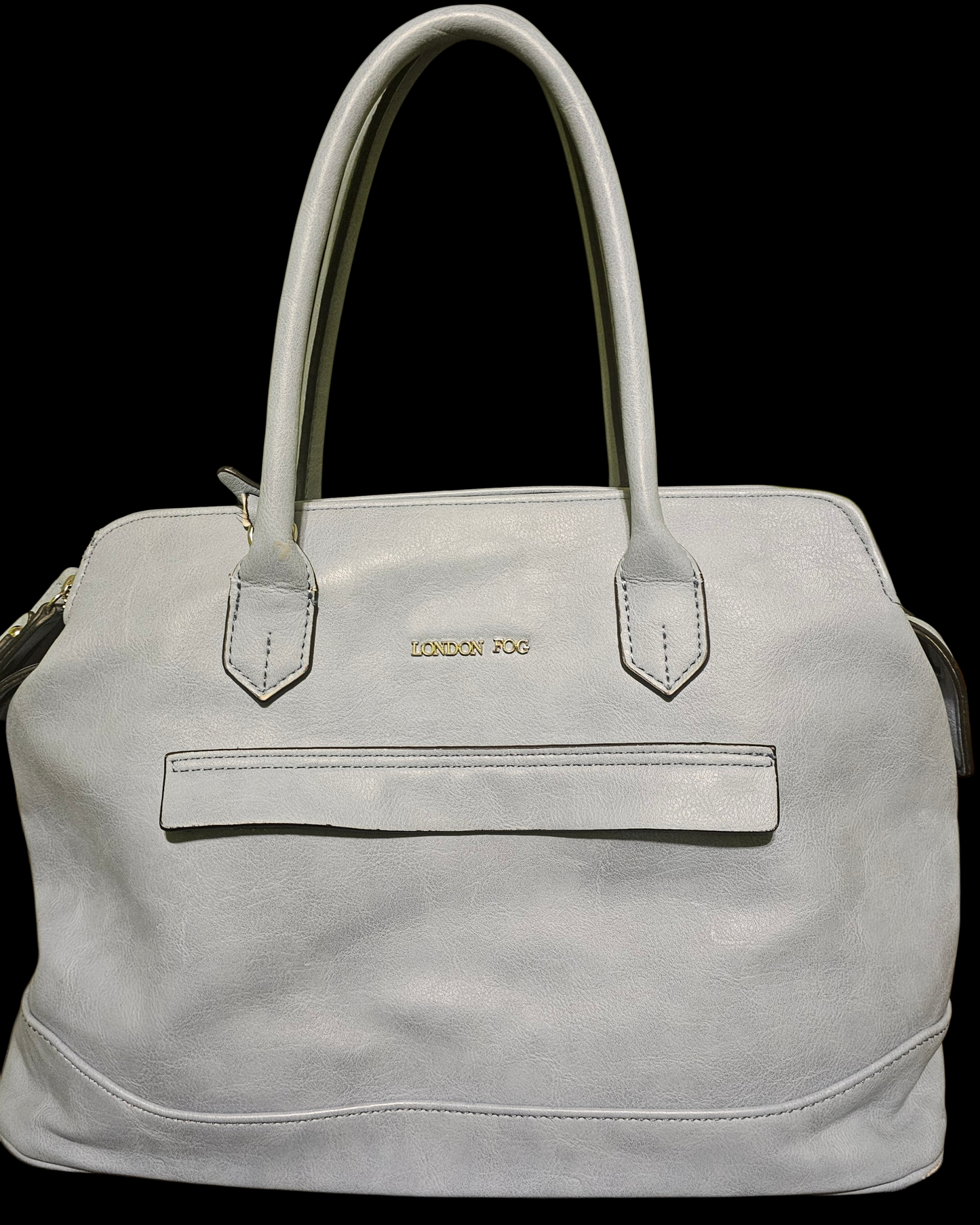 London Fog Triple Compartment Satchel Bag Slate Blue Gold Hardware Work Tote Large