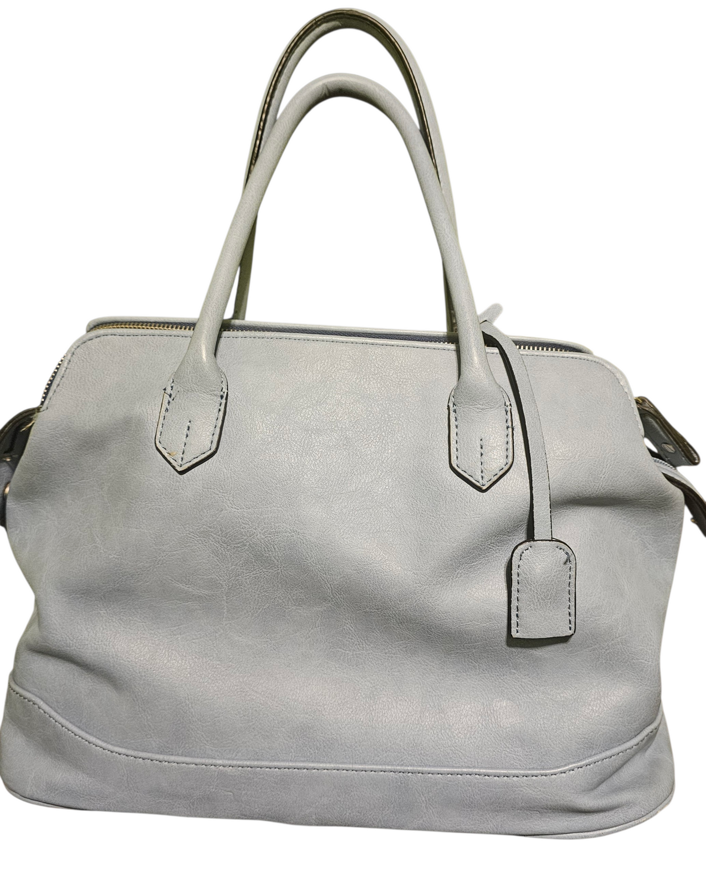 London Fog Triple Compartment Satchel Bag Slate Blue Gold Hardware Work Tote Large
