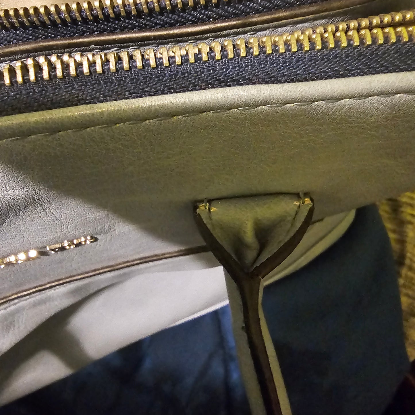 London Fog Triple Compartment Satchel Bag Slate Blue Gold Hardware Work Tote Large