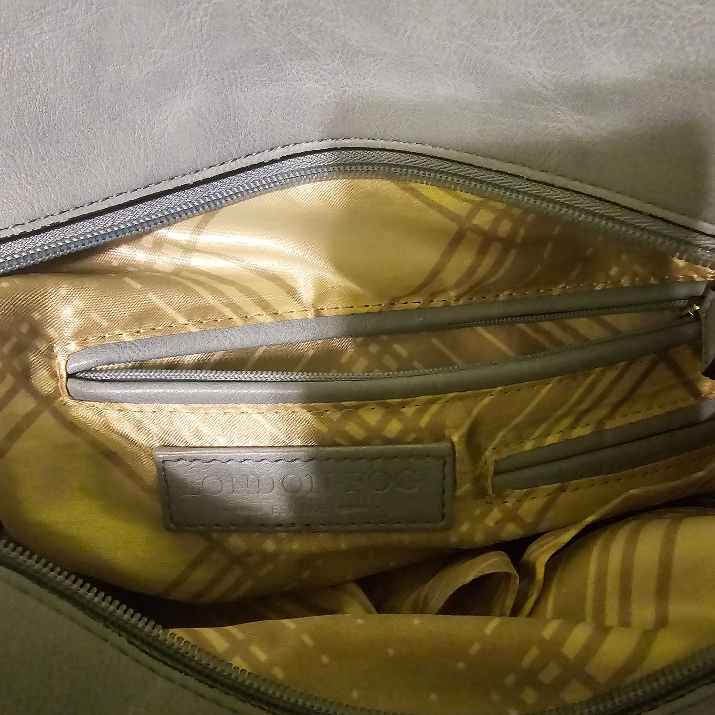 London Fog Triple Compartment Satchel Bag Slate Blue Gold Hardware Work Tote Large