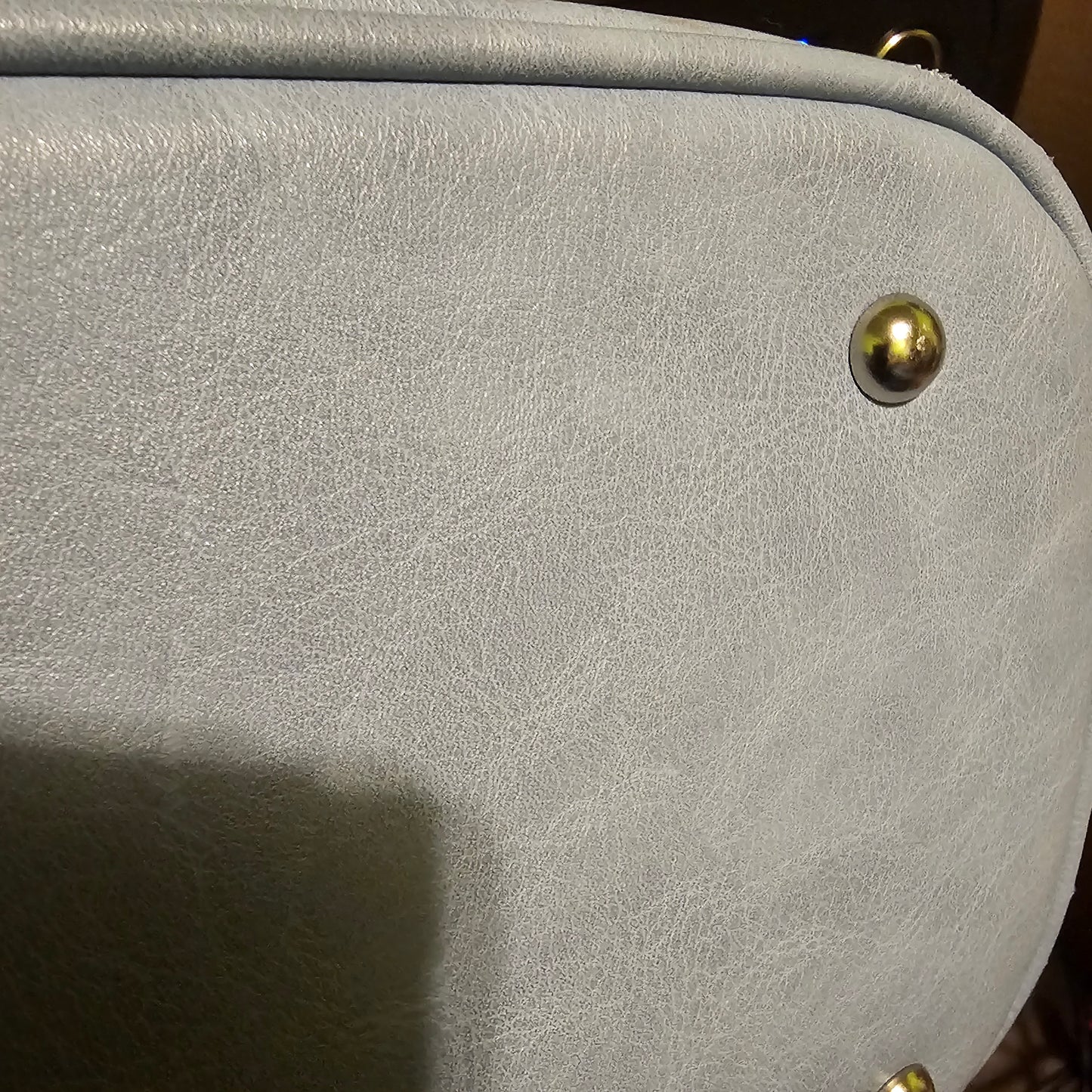 London Fog Triple Compartment Satchel Bag Slate Blue Gold Hardware Work Tote Large
