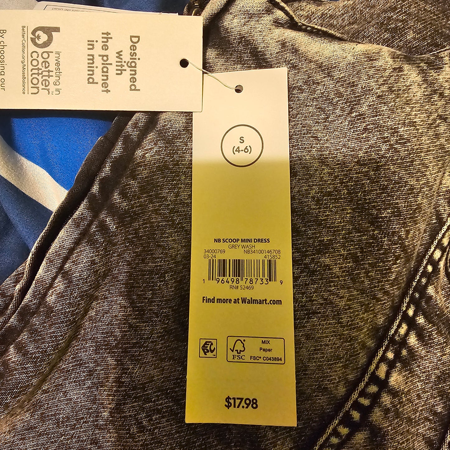 No Boundaries NWT Grey Wash Scoop Neck Denim Mini Dress Women's Small 4-6