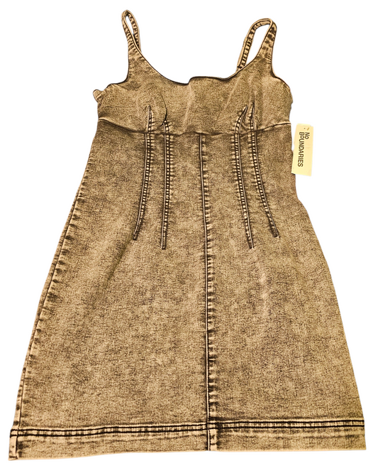 No Boundaries NWT Grey Wash Scoop Neck Denim Mini Dress Women's Small 4-6