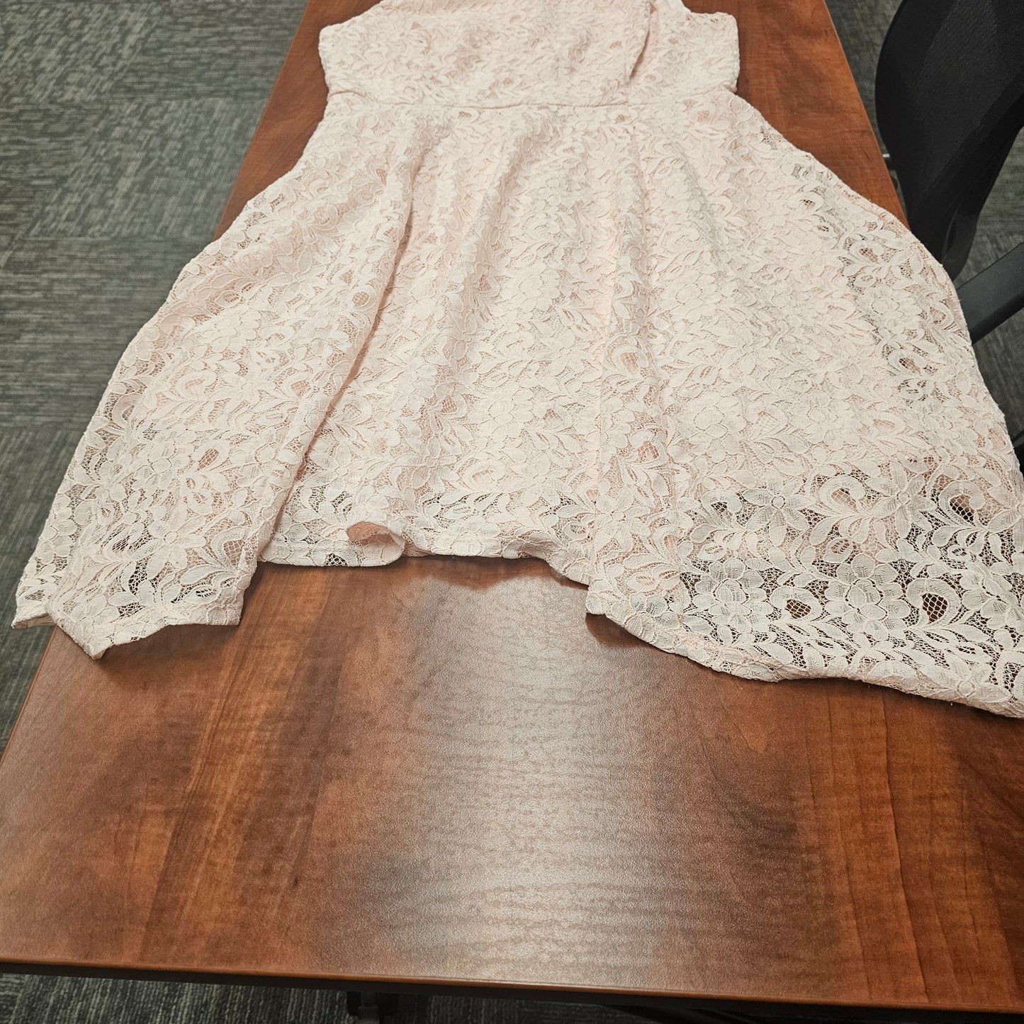 ELLE Lace Dress Womens Large L Cream Ivory Floral Asymmetrical Hem Fit Flare