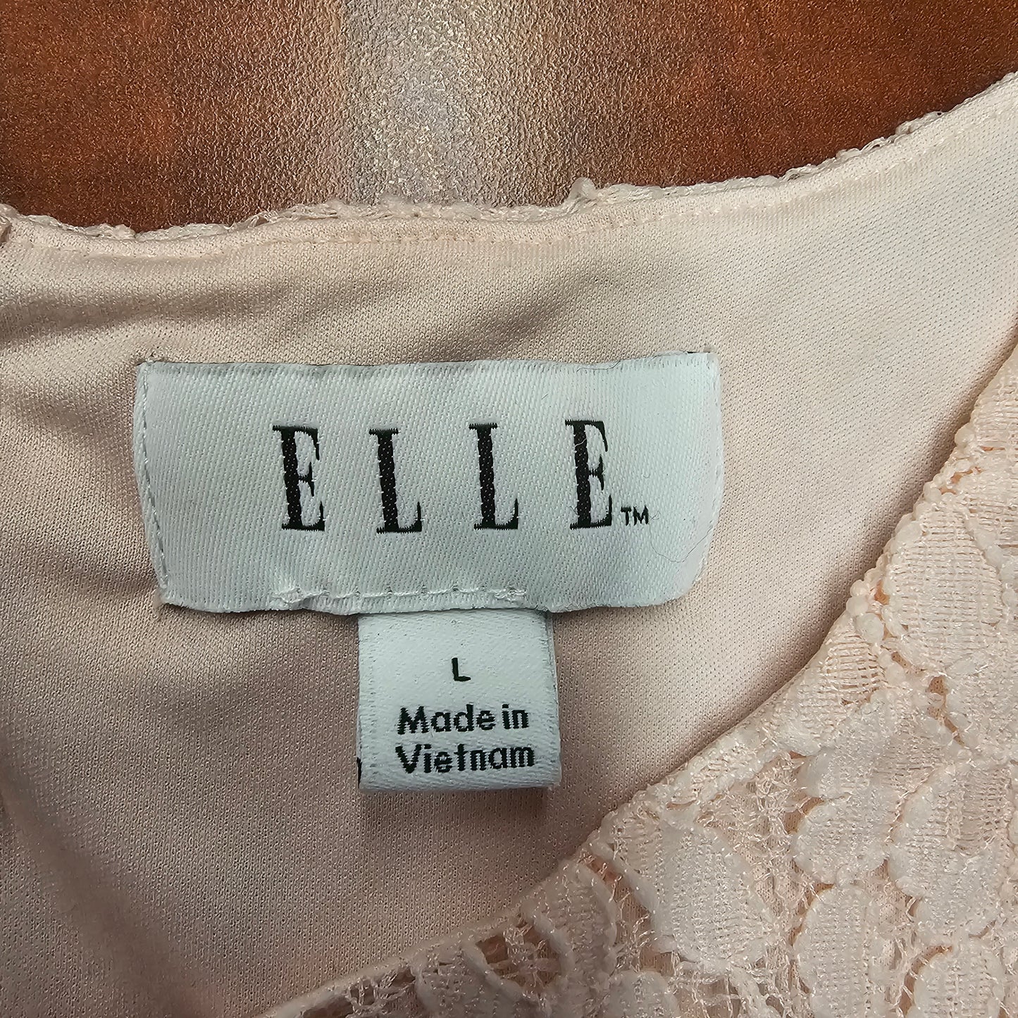 ELLE Lace Dress Womens Large L Cream Ivory Floral Asymmetrical Hem Fit Flare