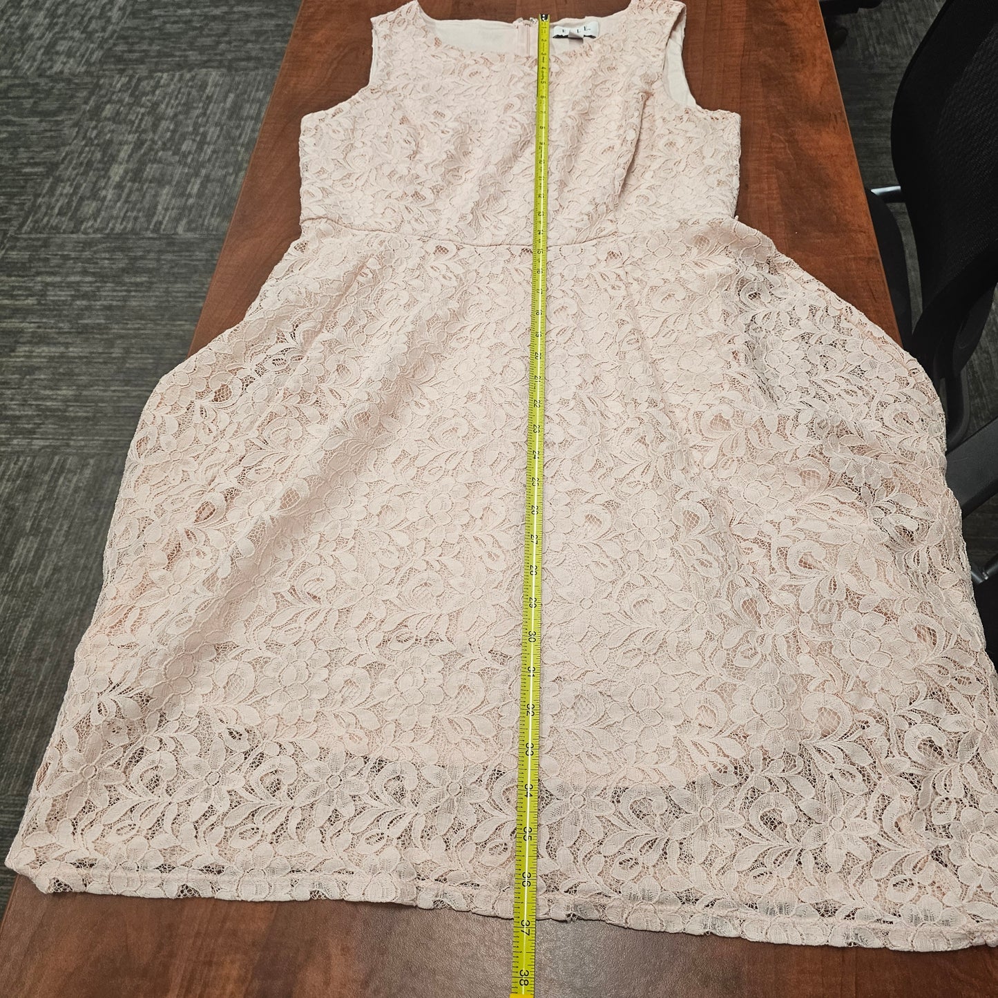 ELLE Lace Dress Womens Large L Cream Ivory Floral Asymmetrical Hem Fit Flare