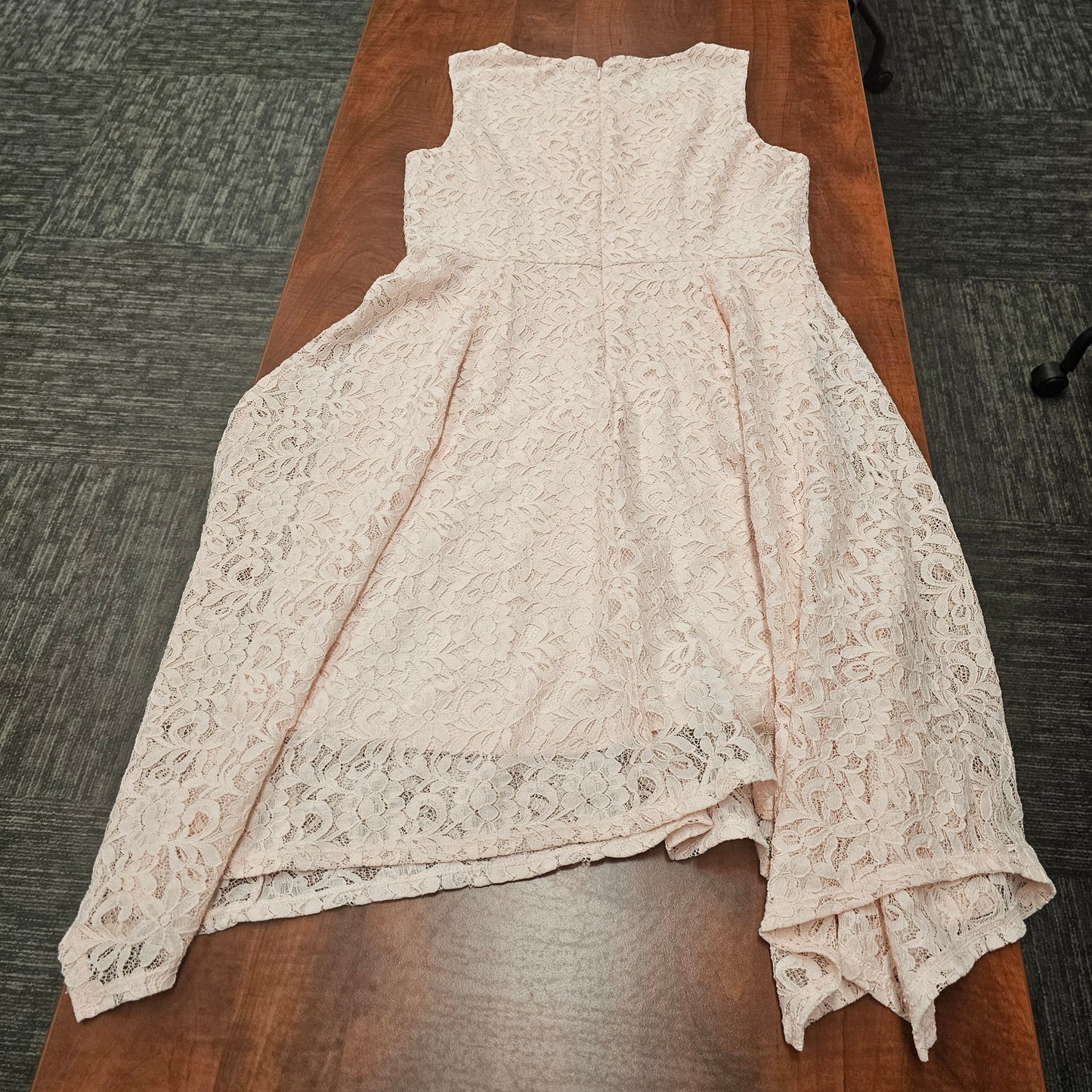 ELLE Lace Dress Womens Large L Cream Ivory Floral Asymmetrical Hem Fit Flare