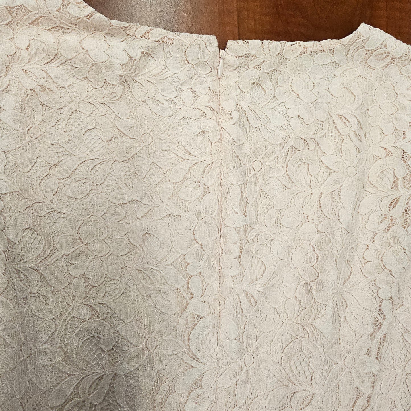 ELLE Lace Dress Womens Large L Cream Ivory Floral Asymmetrical Hem Fit Flare