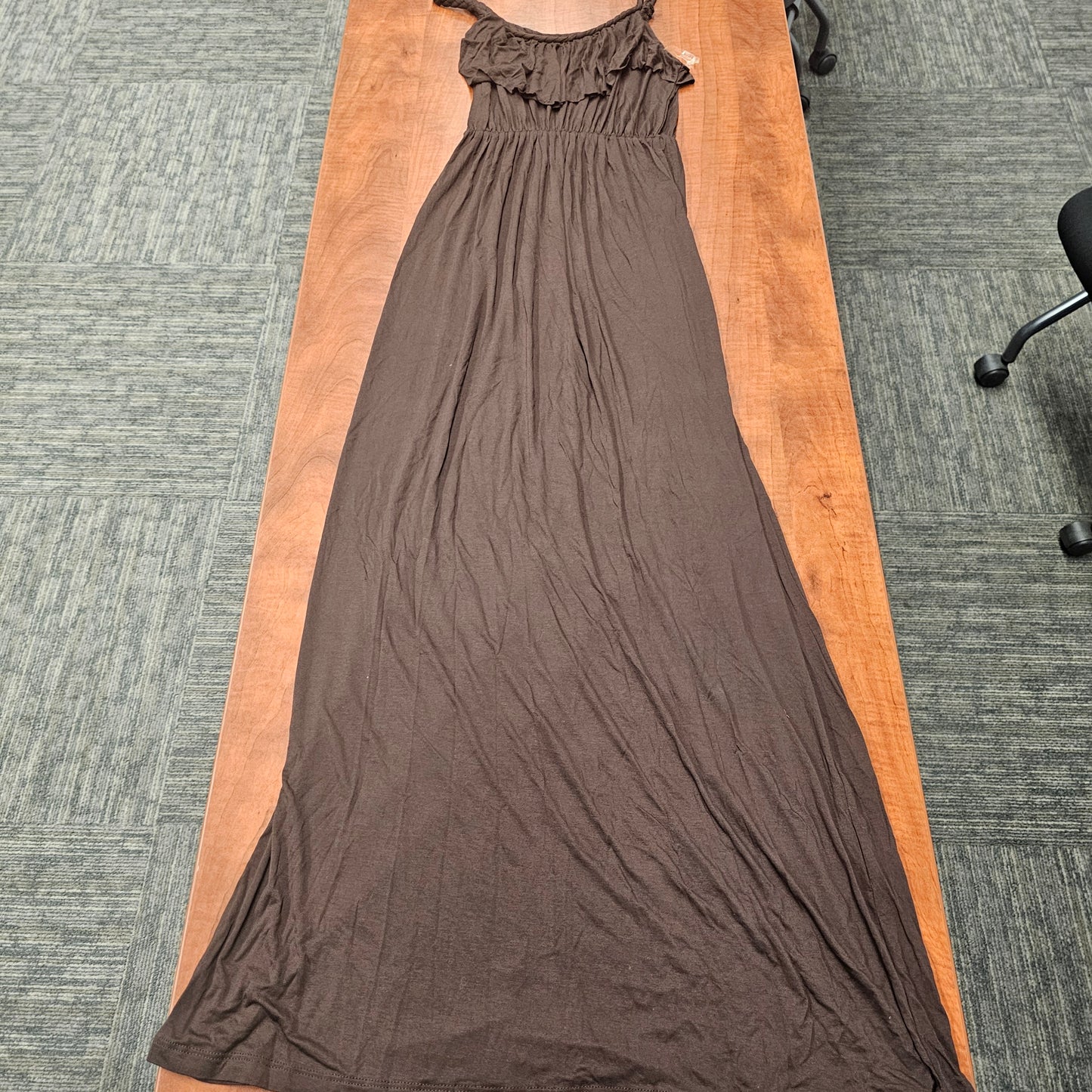 Gilli Ruffle Front Maxi Dress Brown Braided Straps Boho Summer Women's Medium USA