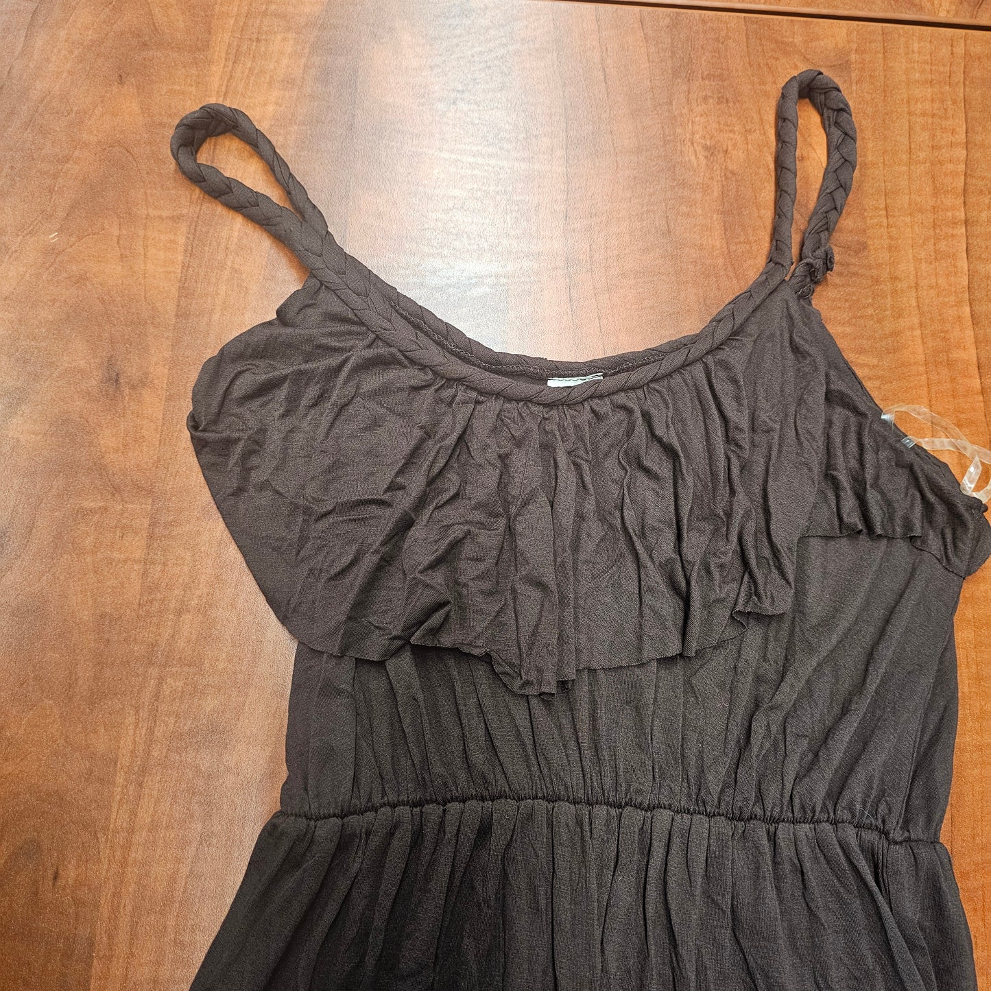 Gilli Ruffle Front Maxi Dress Brown Braided Straps Boho Summer Women's Medium USA
